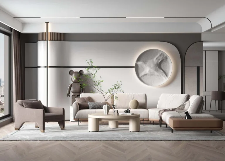 Modern living room with luxury vinyl plank flooring in a wood finish.